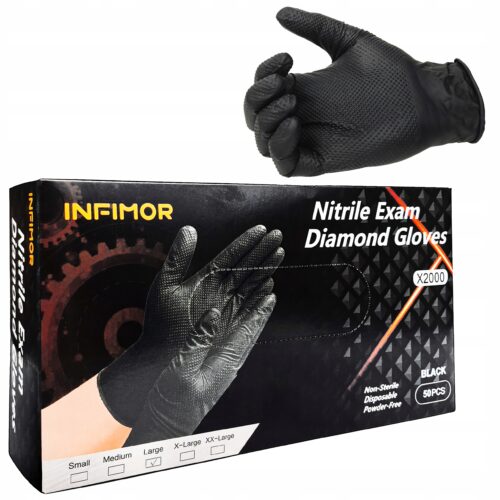 Rękawice Nitrylowe z Diamentową Strukturą INFIMOR 50 sztuk Rozmiar L Czarne Rękawice Nitrylowe z Diamentową Strukturą INFIMOR 50 sztuk Rozmiar L Czarne